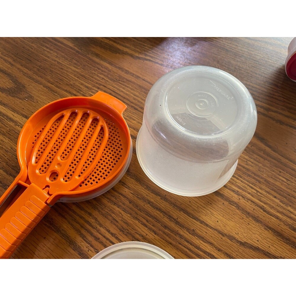Vintage Tupperware Hand Sifter 3 Piece, Baking Sifter by Tupperware in Orange a
